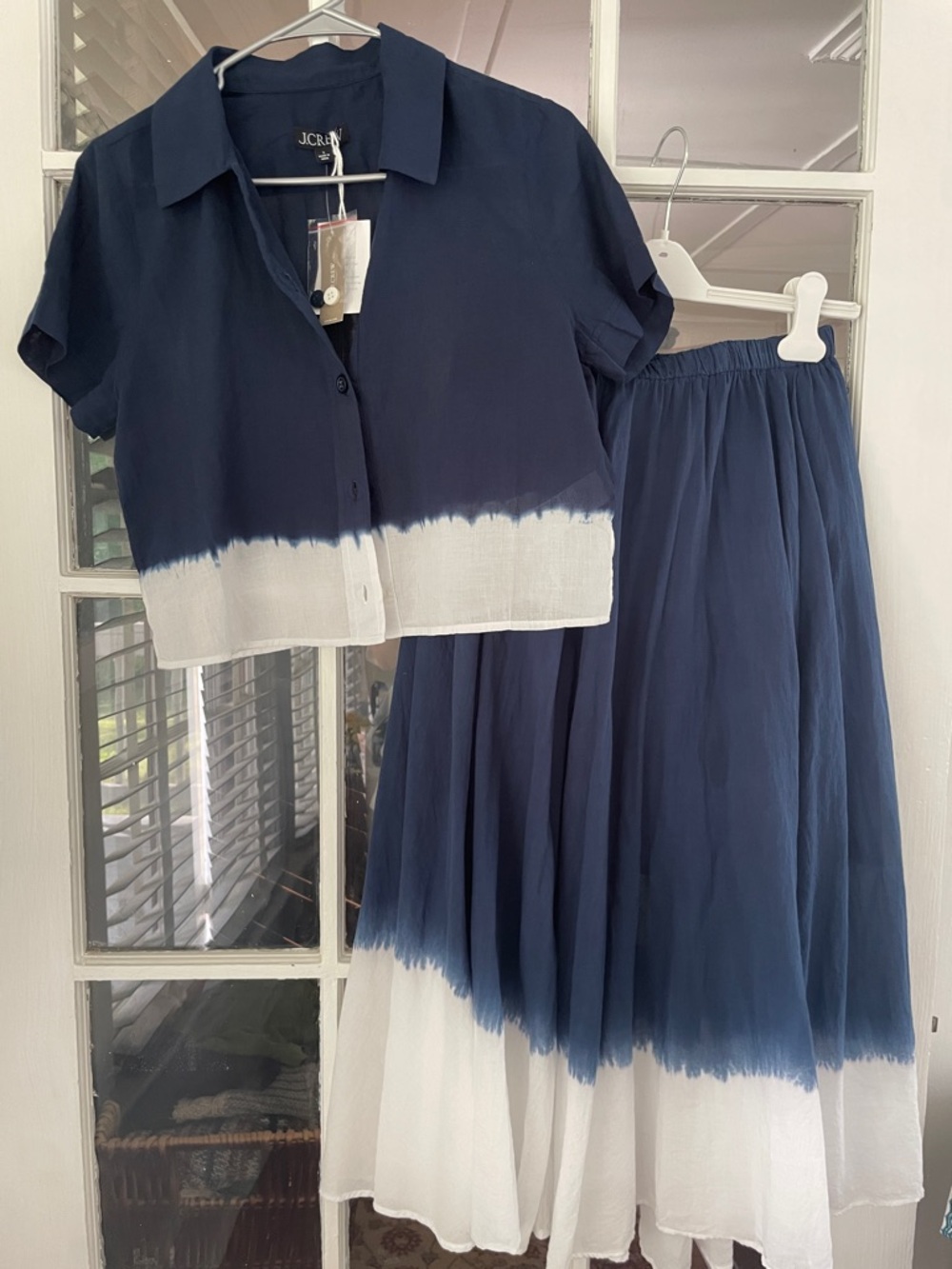 J Crew Midi Skirt Set Dip Dye Blue/White Women’s Small 100% Cotton